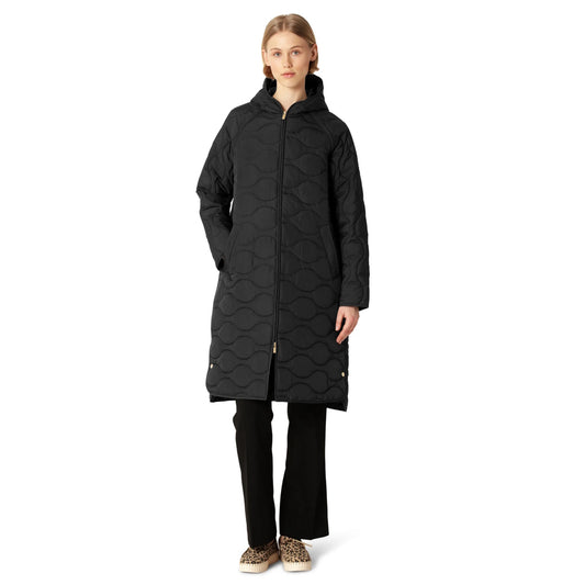 Ilse Jacobsen Long Quilt Hooded Jacket Black