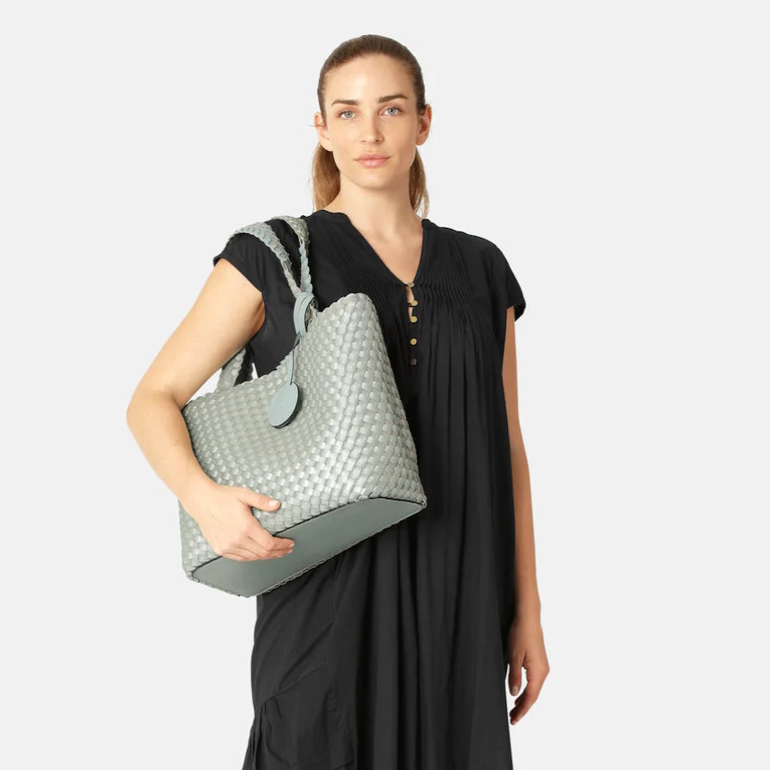 Ilse Jacobsen Woven Tote Bag Mint-Glass Metallic