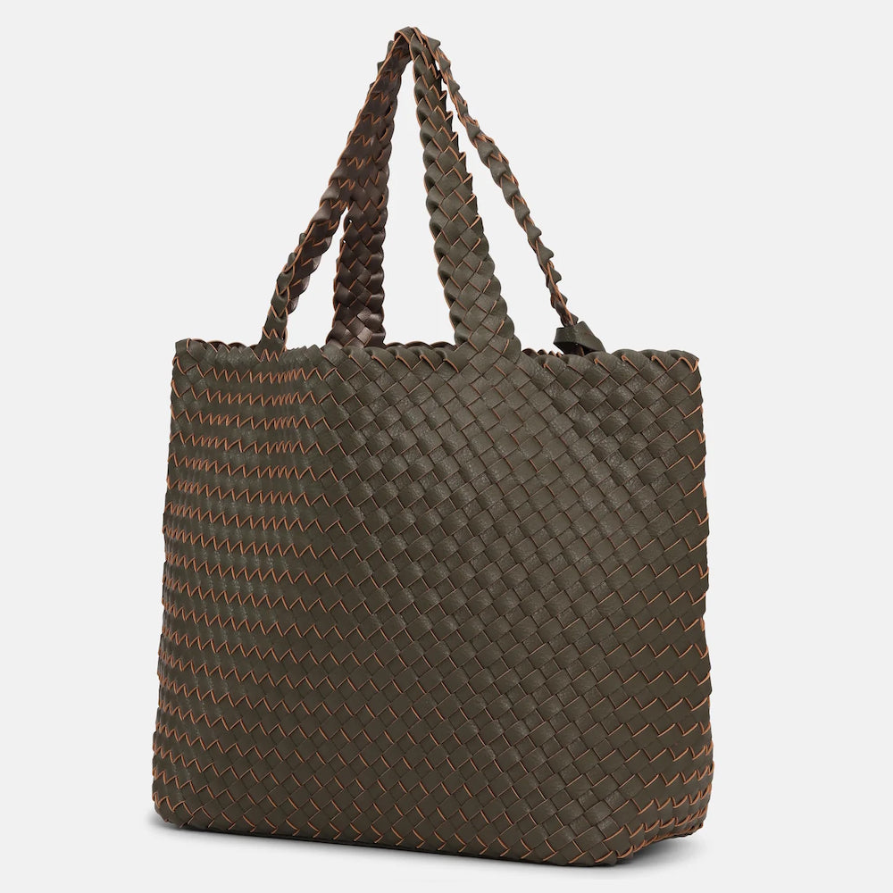 Ilse Jacobsen Woven Tote Bag – Gun Metal-Army Two-Tone Handbag