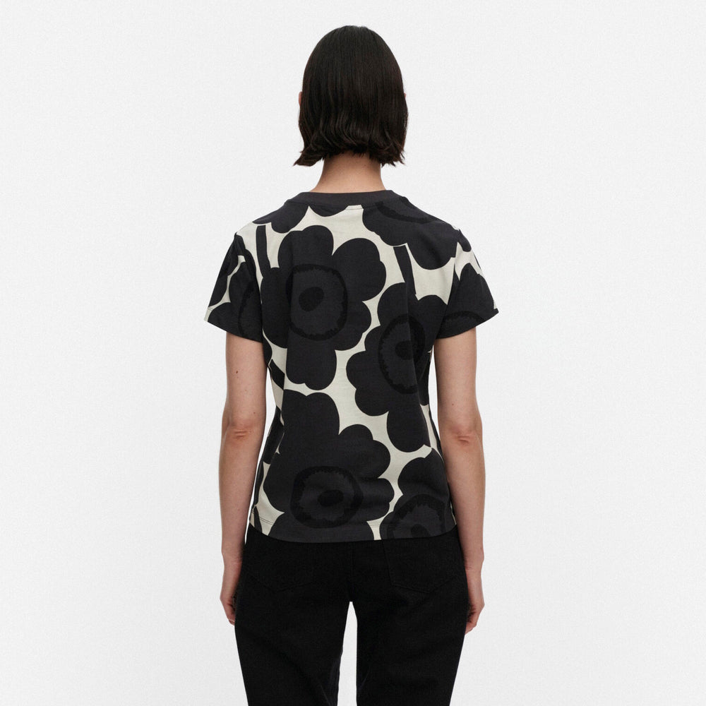 Marimekko Heleys Unikko Cotton T-Shirt Dark Grey – Women's Tee