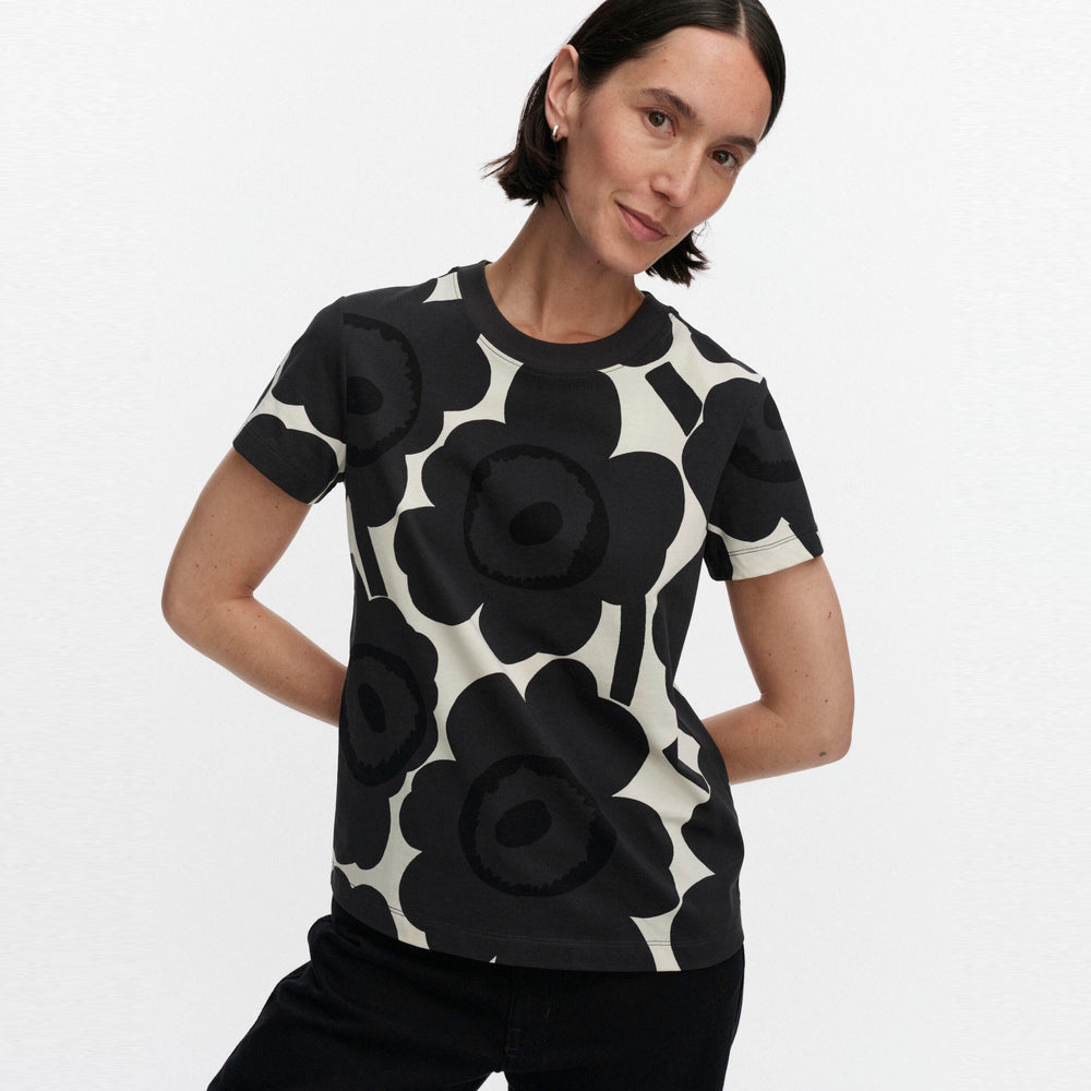 Marimekko Heleys Unikko Cotton T-Shirt Dark Grey