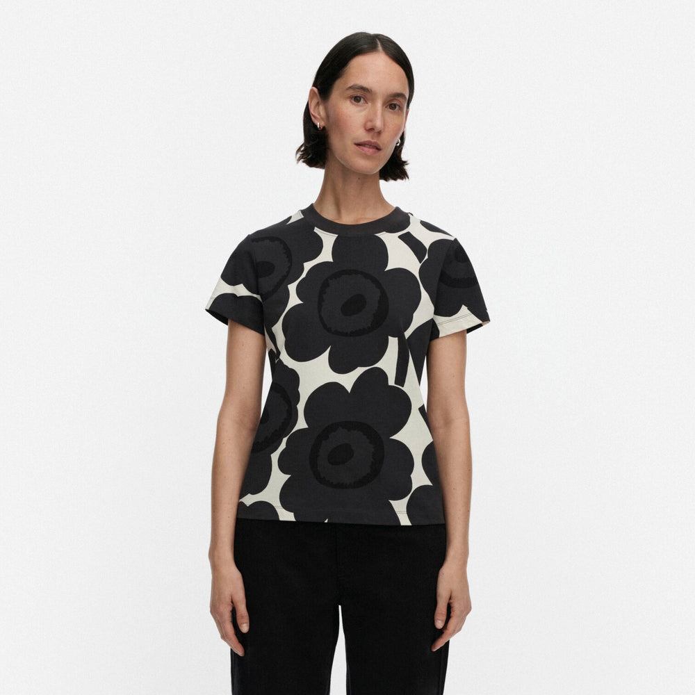 Marimekko Heleys Unikko Cotton T-Shirt Dark Grey – Women's Tee