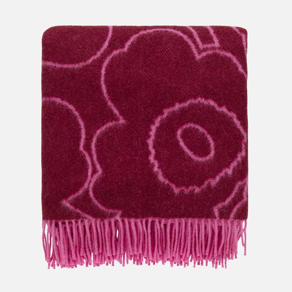 Marimekko Piirto Unikko Wool Blanket Burgundy