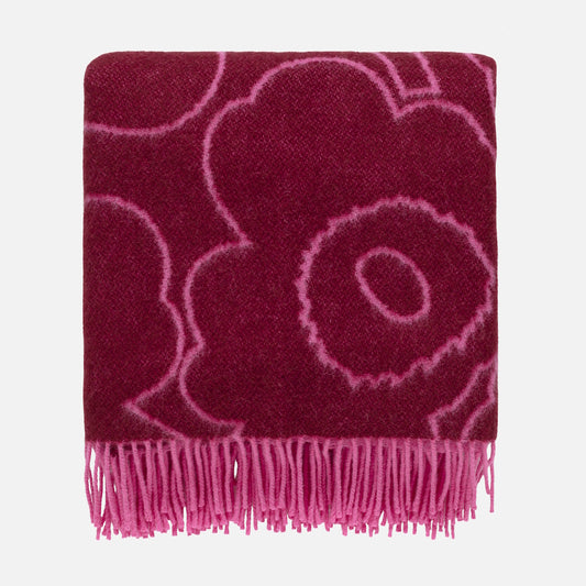 Marimekko Piirto Unikko Wool Blanket Burgundy
