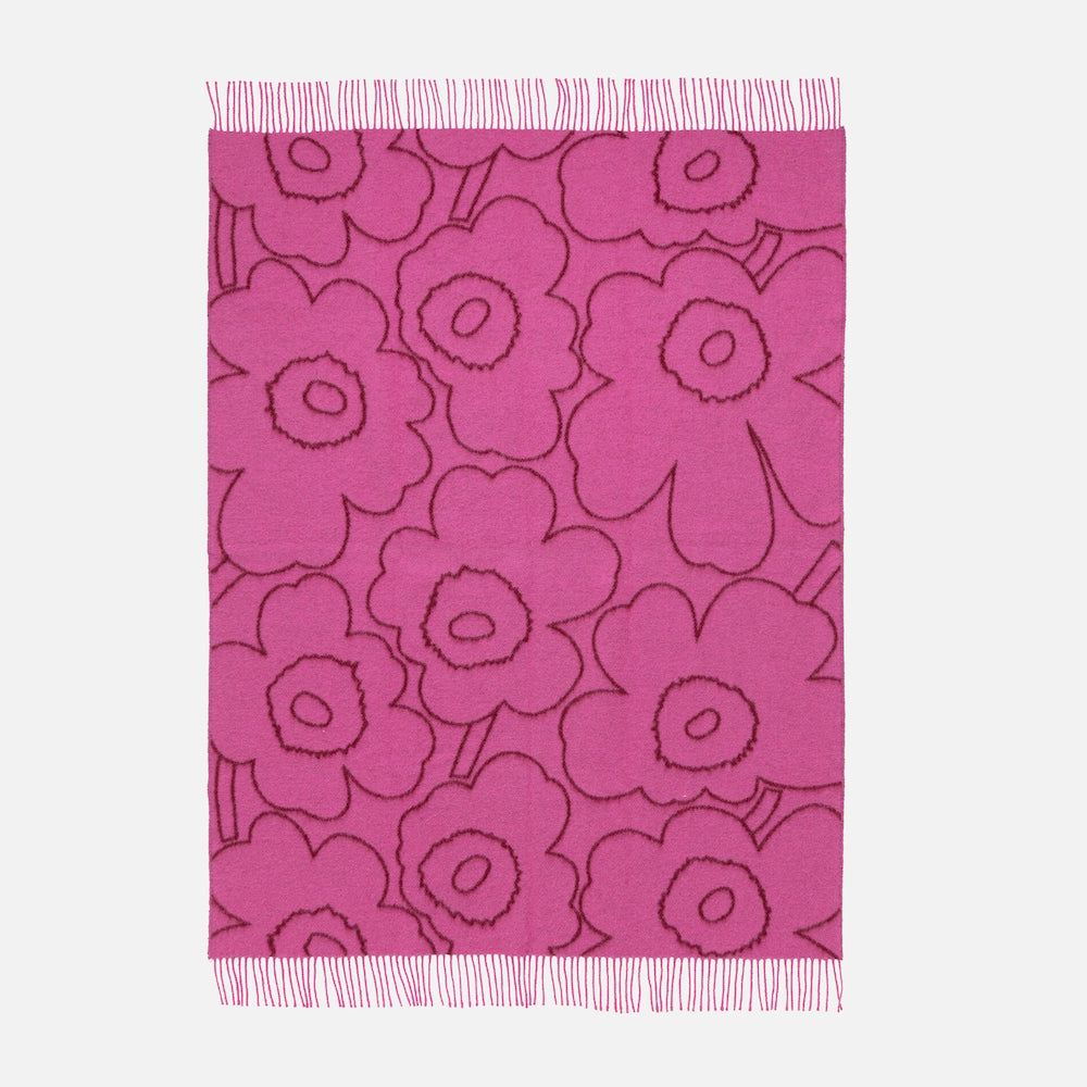 Marimekko Piirto Unikko Wool Blanket Burgundy