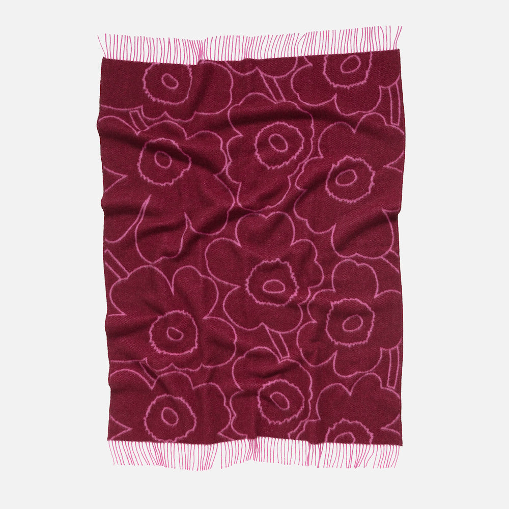 Marimekko Piirto Unikko Wool Blanket Burgundy