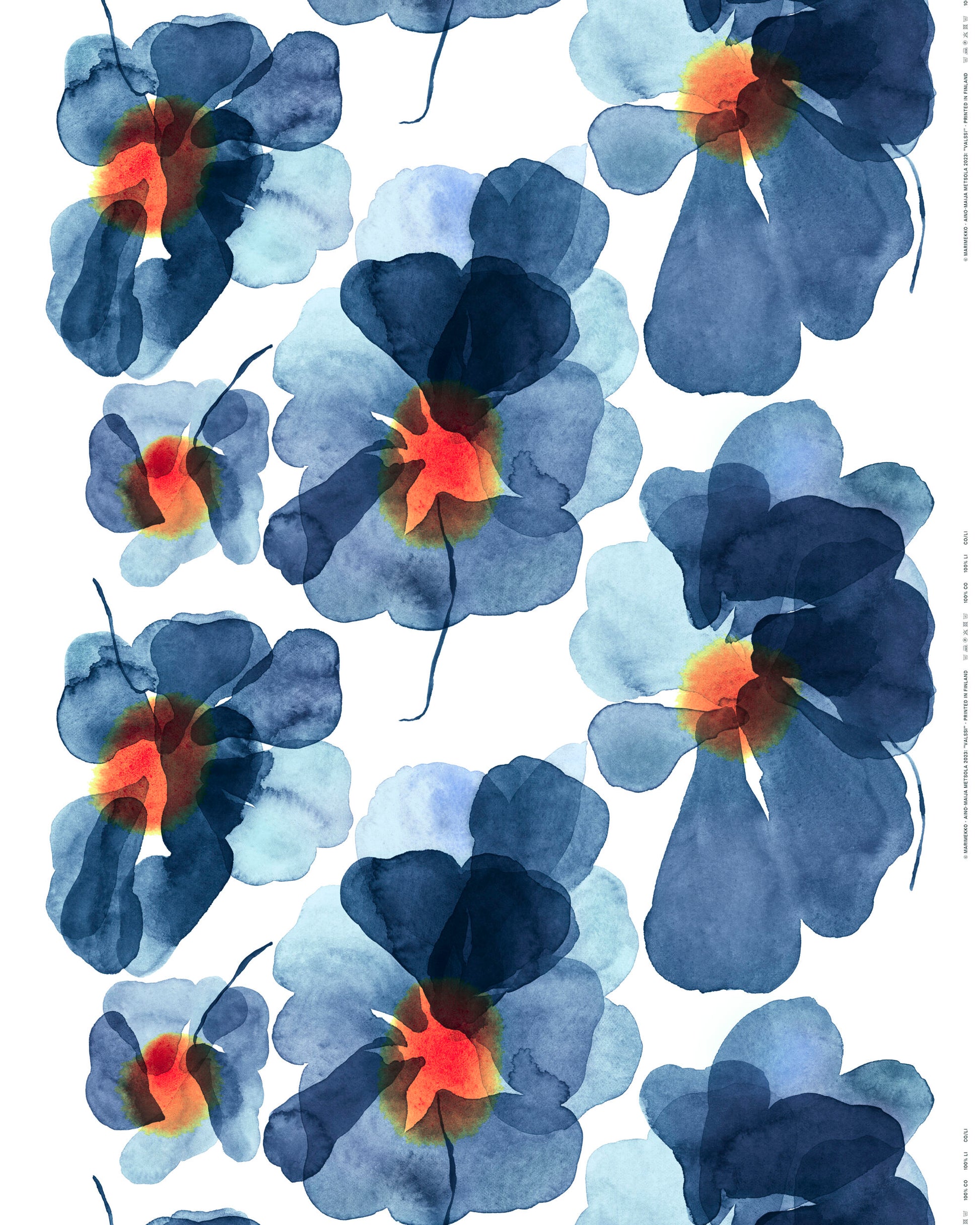 Marimekko Valssi Organic Cotton Fabric Blue