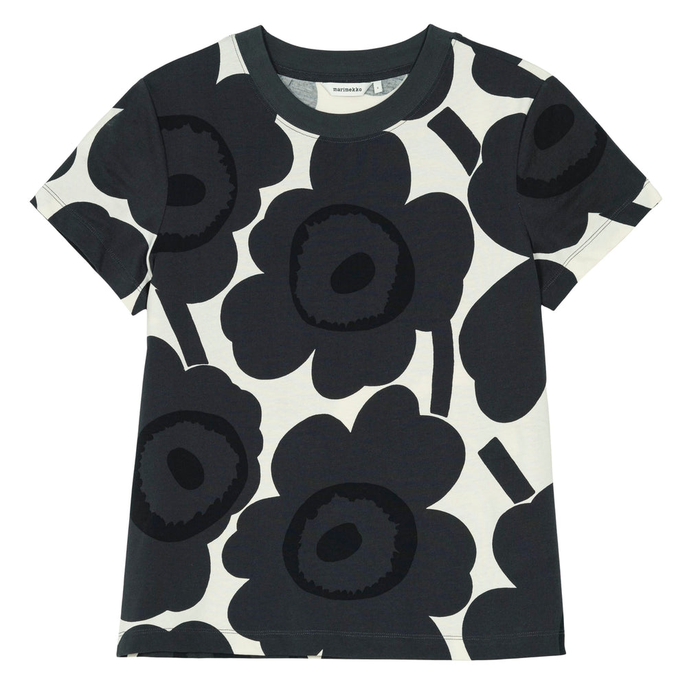 Marimekko Heleys Unikko Cotton T-Shirt Dark Grey – Women's Tee