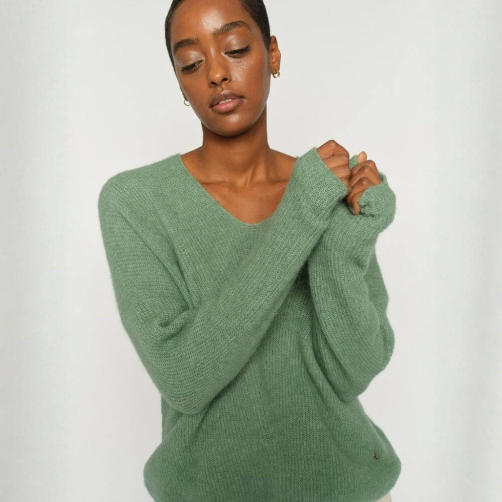 Mos Mosh Thora V-Neck Knitted Jumper Green