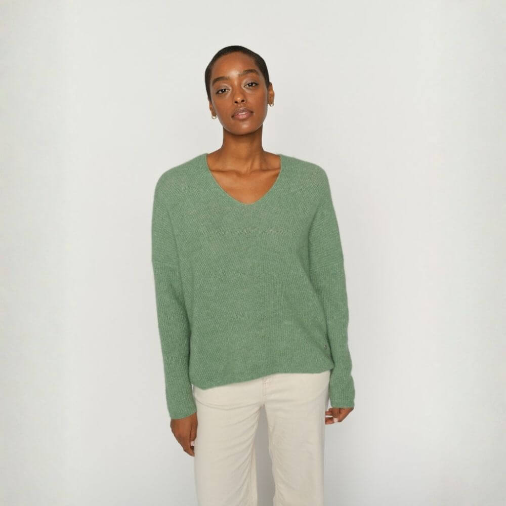 Mos Mosh Thora V-Neck Knitted Jumper Green