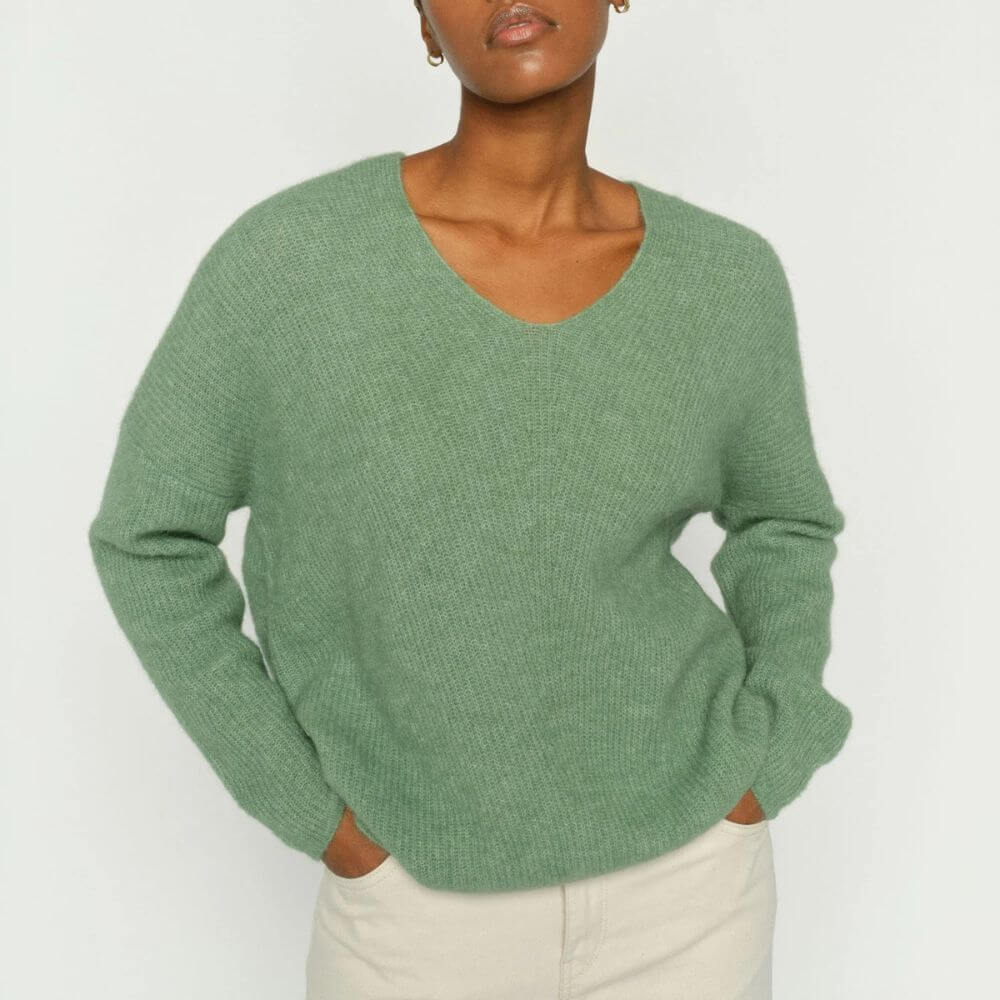 Mos Mosh Thora V-Neck Knitted Jumper Green
