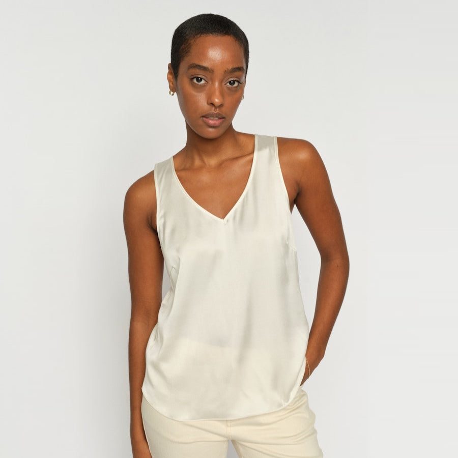 Mos Mosh Astrid V-Neck Silk Tank Top Ecru