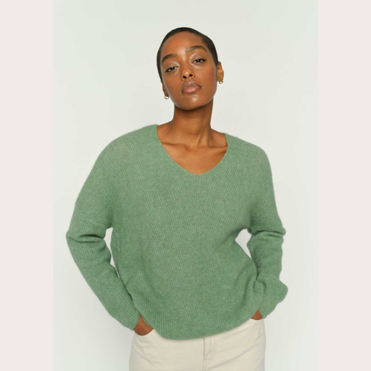 Mos Mosh Thora V-Neck Knitted Jumper Green