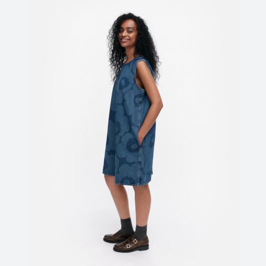 Marimekko Somasti Unikko Maridenim Dress Indigo