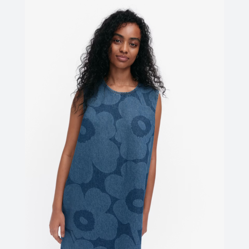 Marimekko Somasti Unikko Maridenim Dress Indigo
