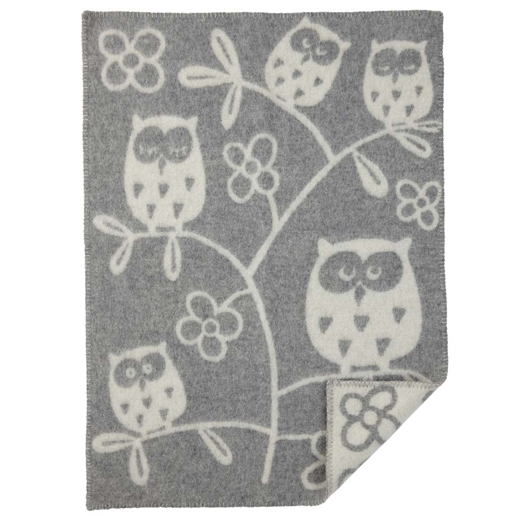 Klippan-tree-owl-organic-wool-baby-blanket-grey
