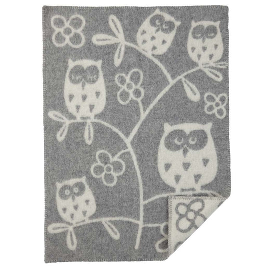 Klippan Tree Owl Organic Wool Baby Blanket Grey