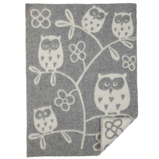 Klippan-tree-owl-organic-wool-baby-blanket-grey