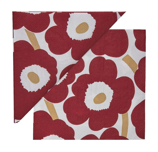 Marimekko-unikko-dark-red-gold-napkin