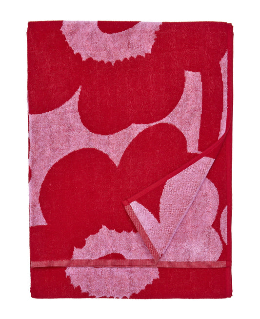 Marimekko-unikko-bath-towel-pink-red