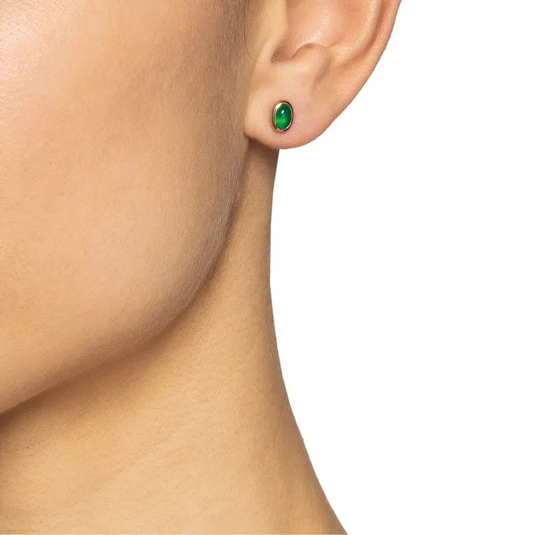 Love Bead Earrings Green Agate Gold